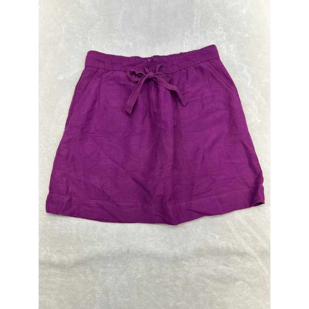LOFT Mini Skirt Womens 2 Purple Linen Blend Elastic Waist Tie Pockets NWT